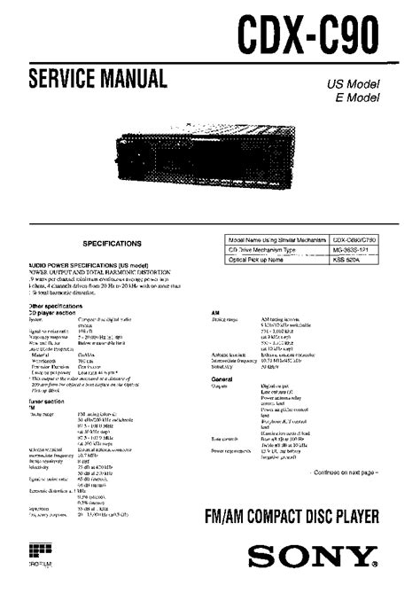 Sony cdx c90 cd player repair manual. - Specifications for the chemical process industries a manual for development use.