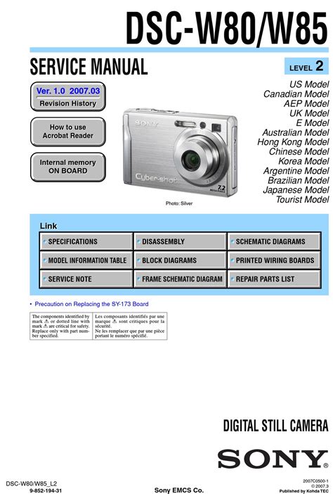 Sony cybershot dsc w80 dsc w85 service manual repair guide. - Lg 50pt250a zg plasma tv service manual.
