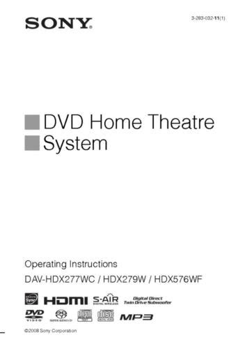 Sony dav hdx277wc hdx279w hdx576wf home theater system owners manual. - Carrier comfort zone ii installation manual.