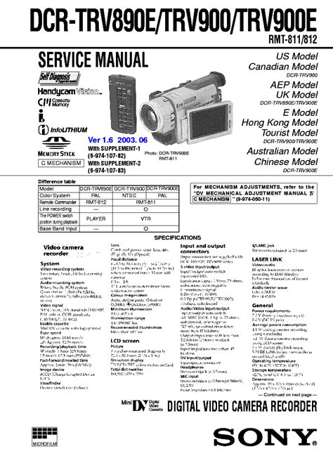 Sony dcr trv890e trv900 trv900e service manual. - Black n decker toaster oven manual.
