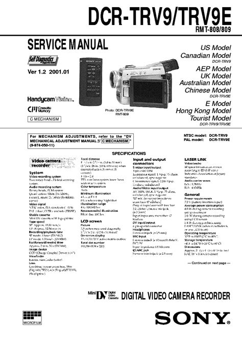 Sony dcr trv9 dcr trv9e digital video camera recorder repair manual. - Lucas cav injector pump rebuild manual.