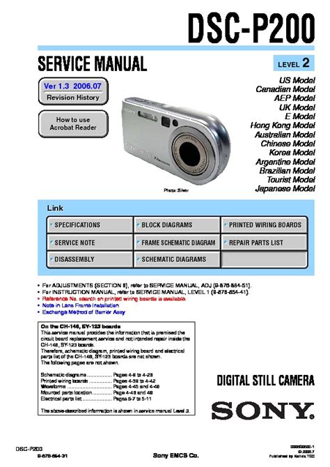 Sony dsc p200 digital camera service repair manual. - Manuali di azionamento della pompa funk.