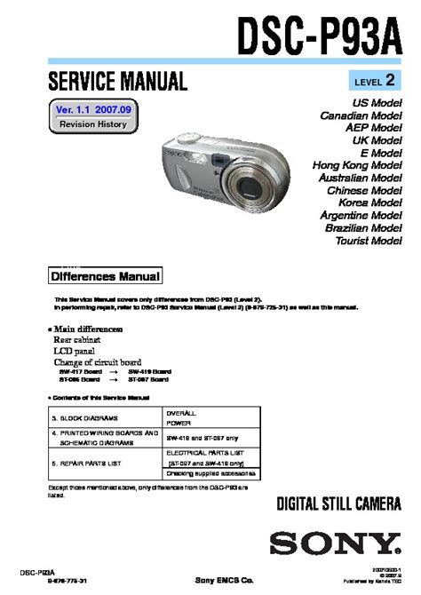 Sony dsc p93 dsc p93a digital camera service repair manual. - Triumph thunderbird sport 900 full service repair manual 1998 1999.