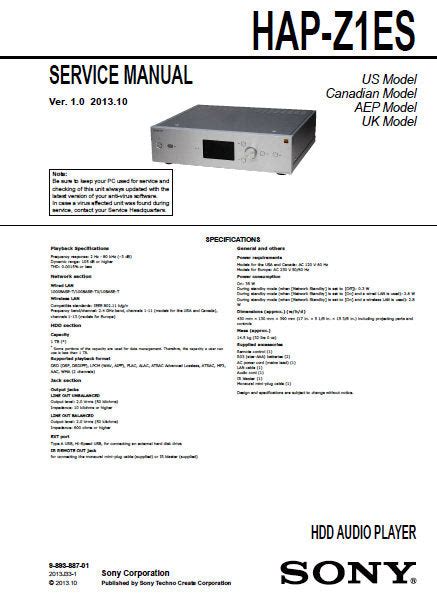 Sony hap z1es hdd audio player service manual. - Guida alla sostituzione della cinghia di distribuzione dayco 1970 2008.