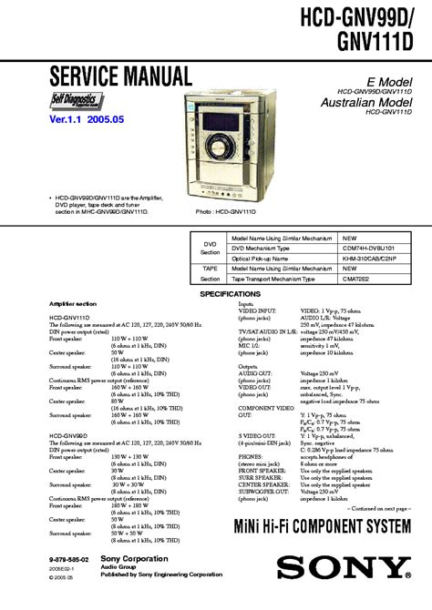 Sony hcd gnv99d gnv111d mini hi fi system service manual. - Kenwood kdc 138 manual en espanol.