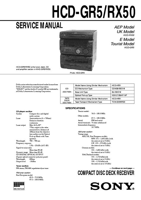Sony hcd gr5 rx50 cd deck receiver repair manual. - Mcintosh mc 7205 original service manual.