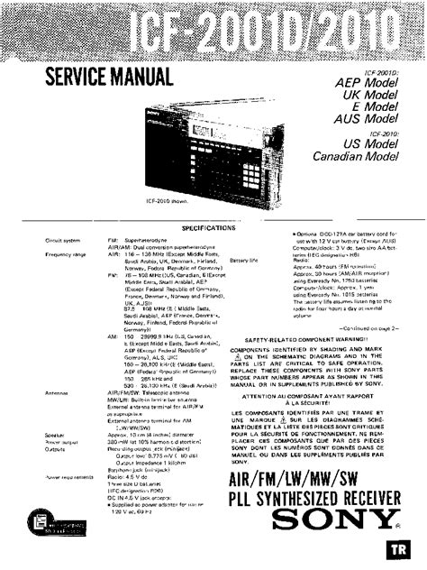 Sony icf 2001d 2010 manuale di riparazione del ricevitore. - Le songe de louis xvi, et sa conversation avec henri iv, a saint-cloud.