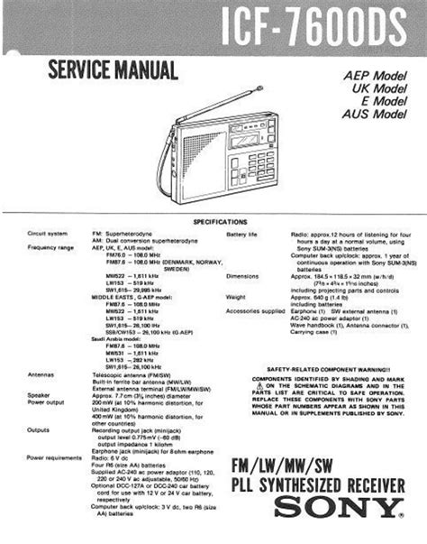 Sony icf 7600ds workshop repair manual. - Leyendas de america/ legends of america.