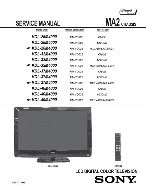 Sony kdl 26m4000 32m4000 37m4000 40m4000 service handbuch reparaturanleitung. - Indica diesel repair and service manual.