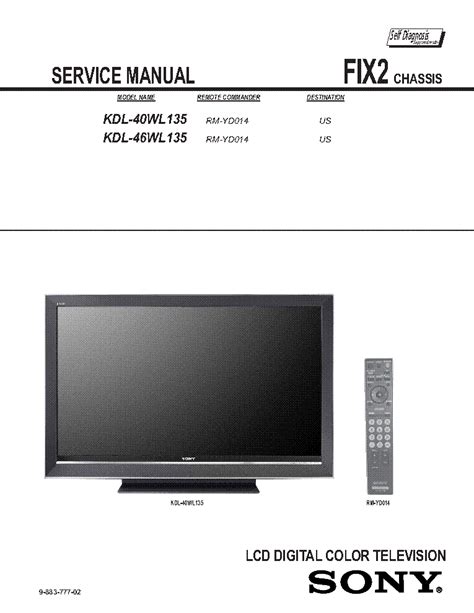 Sony kdl 40wl135 46wl135 service manual and repair guide. - Aspectos de la vida de eliseo grullón..