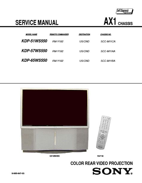 Sony kdp 51ws550 kdp 57ws550 kdp 65ws550 tv service manual. - Troy bilt 46 super bronco owners manual.
