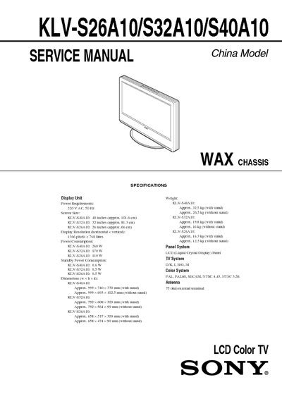 Sony klv s26a10 s32a10 s40a10 manuale di servizio. - Modicon tsx programmable controller systems manual.