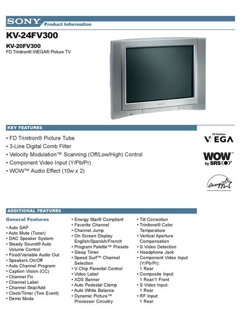 Sony kv 20fv300 trinitron color tv service manual download. - Oregon scientific atomic daylight projection clock manual.