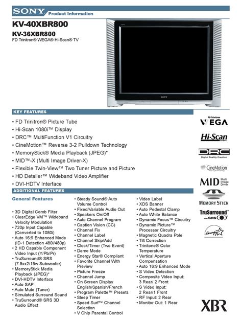 Sony kv 36xbr800 trinitron color tv service manual. - Rechtsprobleme bei der verwendung von v-leuten für den strafprozess.