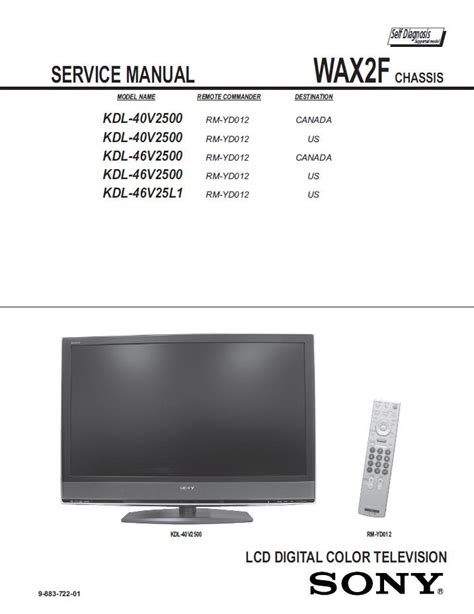 Sony lcd tv kdl 40v2500 kdl 46v2500 kdl 46 v25l1 service manual. - A manual for pioneers by r yyih rabb n.
