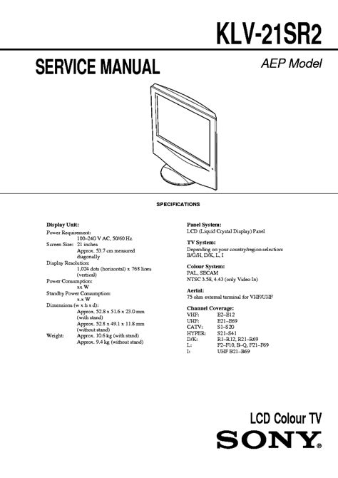 Sony lcd tv klv 21sr2 service manual download. - Manuale di riparazione del plasma lg.