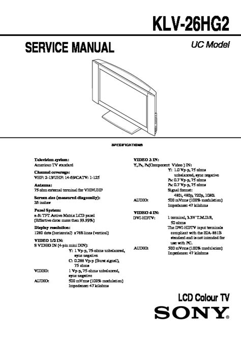 Sony lcd tv klv 26hg2 service manual. - Manuale di esperimento di officina di montaggio.