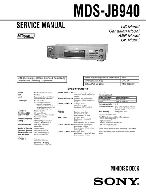 Sony mds jb940 mini disc deck service manual. - Cox cable tv guide omaha ne.