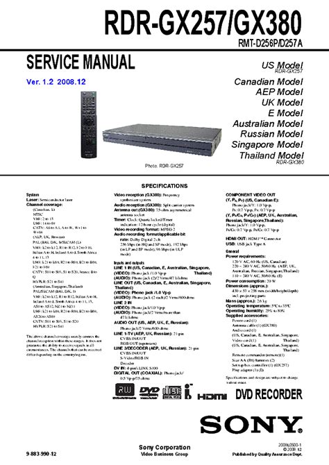 Sony rdr gx257 gx380 dvd recorder service manual. - Grundlagen einer kommunikativen grammatik für das thailändische.