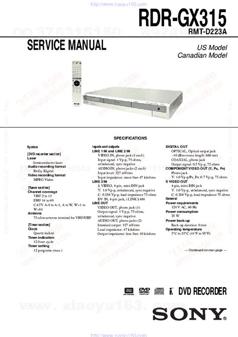 Sony rdr gx315 service manual repair guide. - Craftsman parts manuals 6 bench belt sander.