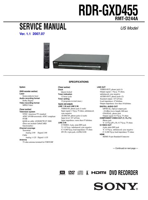 Sony rdr gxd455 service manual repair guide. - 2006 acura rsx oil cooler adapter manual.