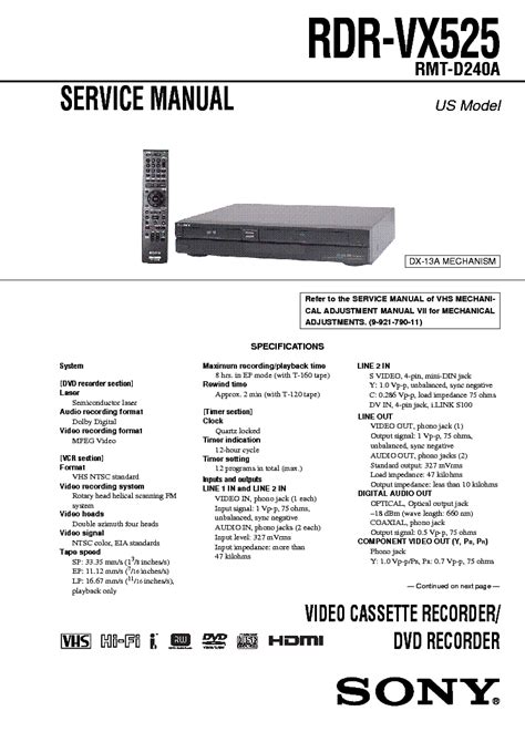 Sony rdr vx525 service manual repair guide. - Manuale del tornio per tutte le marce.