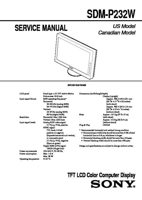 Sony sdm p232w tft lcd color computer display service manual. - Principles of fracture mechanics rj sanford.