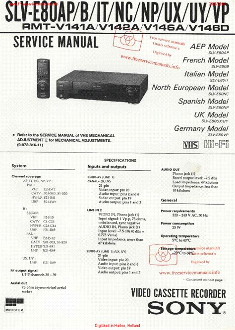 Sony slv e80ap b it nc np ux uy vp video cassette recorder repair manual. - The home orchard handbook the home orchard handbook.