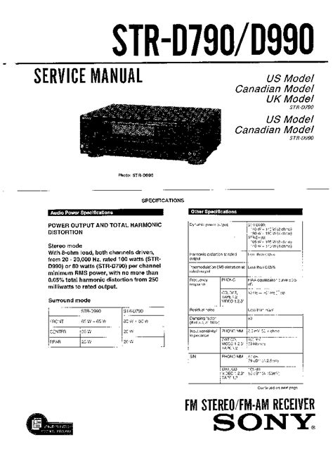 Sony str d790 d990 service manual. - Descarga del manual de reparación del servicio del cargador de ruedas volvo l90f.