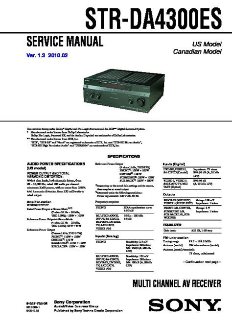 Sony str da4300es av receiver service manual. - Manuale della macchina da cucire necchi.