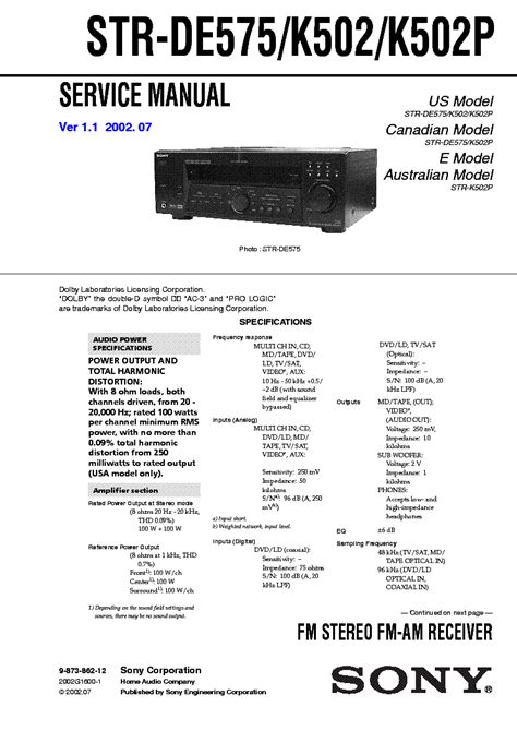 Sony str de575 k502 k502p service manual. - Produzioni della prima e media età imperiale soffiate con l'ausilio di matrici.