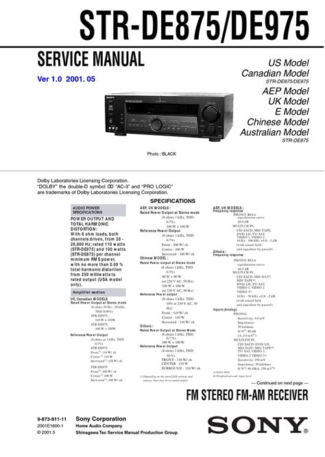Sony str de975 str de875 av reciever owners manual. - Mobil 1 oil filter cross reference guide.