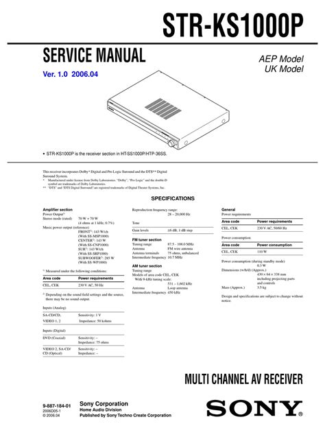 Sony str ks1000p multi channel av receiver service handbuch. - Manuale di istruzioni del forno zanussi.