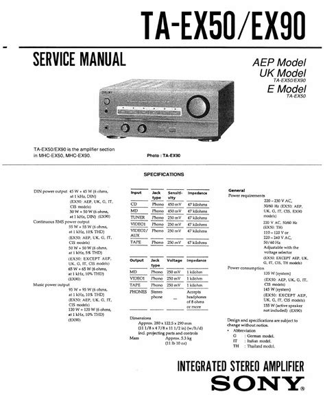 Sony ta ex50 ta ex90 amplifier service repair manual. - G16b baleno manual service index of.