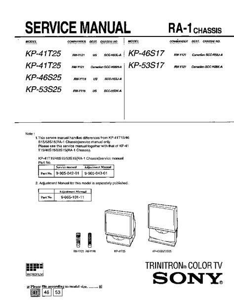 Sony trinitron kp 41t25 46s25 46s17 53s25 53s 17 service handbuch. - Great gatsby study guide student copy.