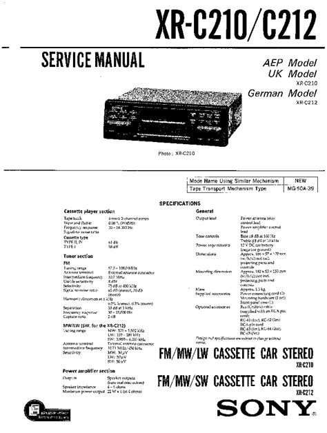 Sony xr c210 xr c212 cassette car stereo repair manual. - Issa guía de tiempos de limpieza.