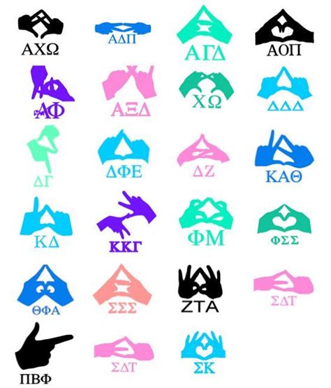 Sorority hand signs. A sorority's heritage says a lot about who they are today, and every symbol is chosen carefully to reflect that. Symbols and mascots are a fun way to show your sorority pride, so we've put together a list of each of our 19 sororities' symbols, colors, and mascots. Look through our sorority products to find new and cute ways to show your Greek ... 