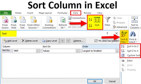Sort all columns in excel