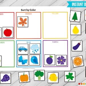 Sort by Color Printable Worksheet Busy Binders Practice the Etsy in