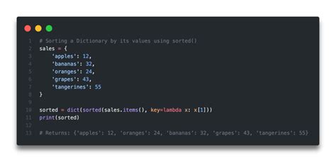 Sorted python dictionary by value.  Improve your data handling skills for small and la...
