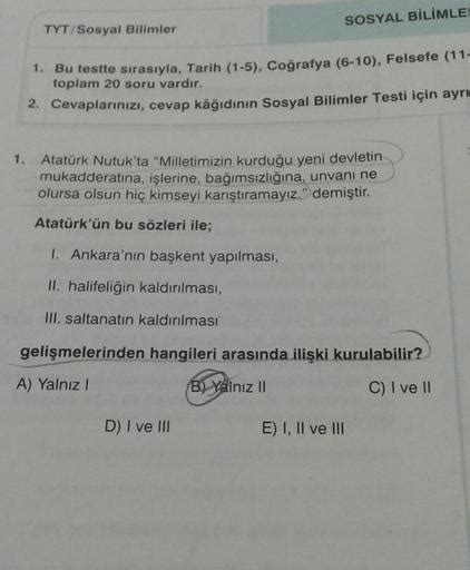 Sosyal bilimler testinde toplam 20 soru sorulmaktadır.