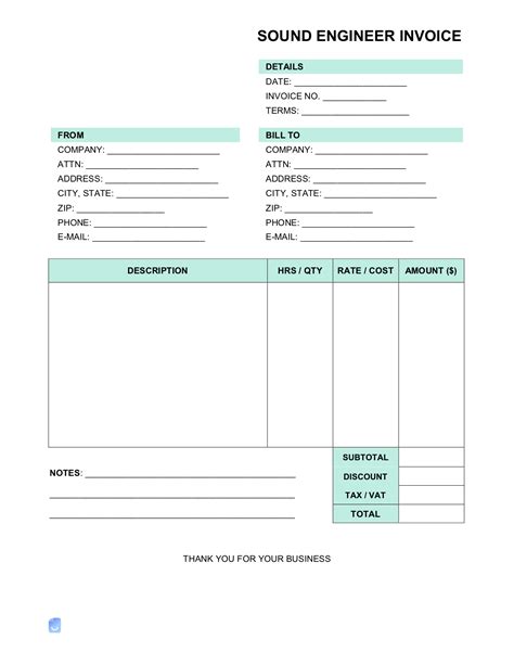 Sound Engineer Invoice Template Word Excel PDF Free Download Free