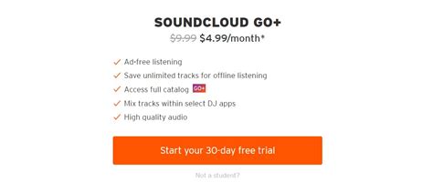 Soundcloud go student. 1. Open a web browser window and go to soundcloud.com on your desktop, laptop, tablet, or phone. 2. Once you've signed in, click the three dots at the top-right and select "Subscription." Click ... 