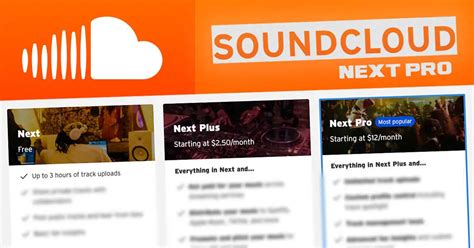 Soundcloud next pro. Get Next Pro for $99/year Unlock the power of SoundCloud with our best plan for artists. * Discount applies only to first year of subscription. Get started. ... Monetize on SoundCloud with fan-powered royalties, our equitable approach which pays artists based on fan listening habits; 