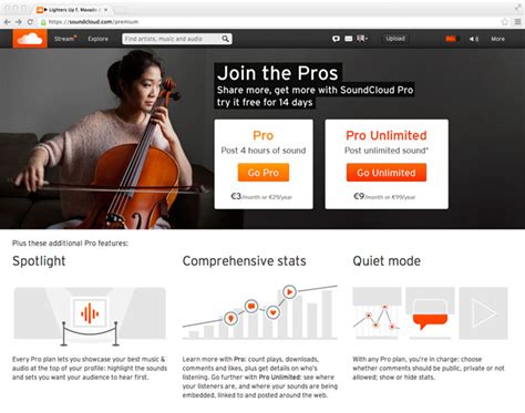 Soundcloud pro. Sign into your main SoundCloud account. Navigate to the “Subscriptions” page and select “are you a student?”. Select “start your 30-day free trial”. Upload all your information and official student documents. If you don’t have them handy, don’t worry — you can upload them later via the email reminder SheerID will send you. 