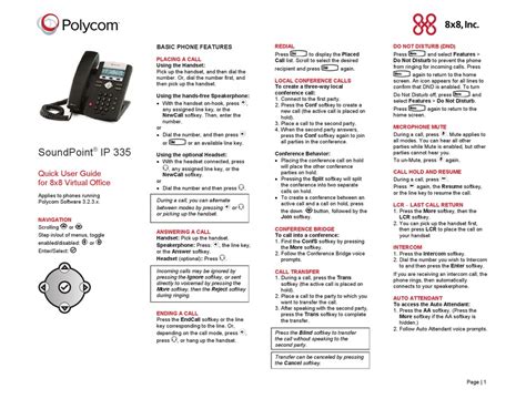 Soundpoint ip 335 quick user guide. - Manuale dell'utente del generatore etq 7500.