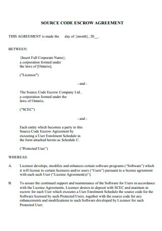 Source Code Escrow Agreement Template