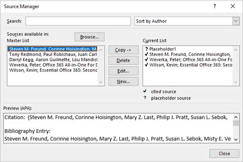 Select the source you want to edit in the Master List or the Curre
