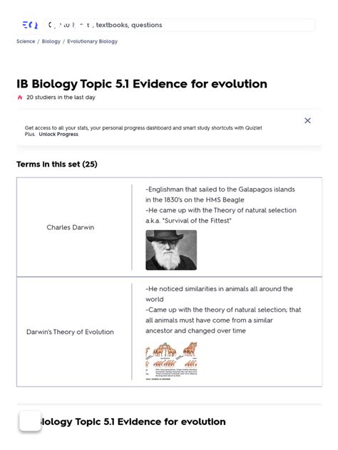 Sources of Evidence for Evolution Flashcards Quizlet