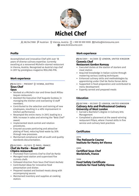 Sous Chef Head Kitchen Manager Resume Example